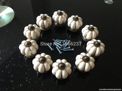 10pcs/set white vintage pumpkins ceramic door knob cabinet drawer kitchen cupboard pull handle diy hd061 [Door knobs|pulls-258]