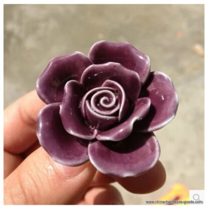 10pcs vintage rose flower ceramic door knob cabinet drawer cupboard handle pull diy--purple [Door knobs|pulls-446]