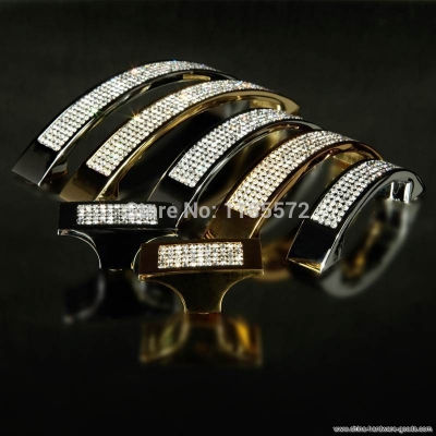 128mm golden zinc alloy cabinet handle with crystal