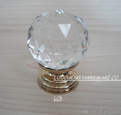 12pcs/lot 40mm clear cut crystal cabinet knob with k-gold finish brass base [Door knobs|pulls-1341]