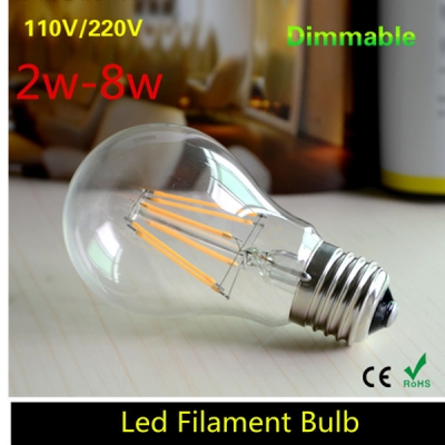 1pcs e27 cob led filament bulb clear glass edison bulb incandescent led lamp light 2w 4w 6w 8w ac 110v ac 220v candle light [led-filament-bulb-5585]