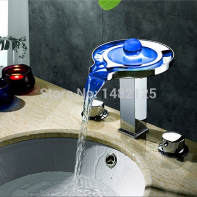 2015 new arrival patent design dual handles 8 inch waterfall temperature sensitive led faucet light [basin-faucet-6]
