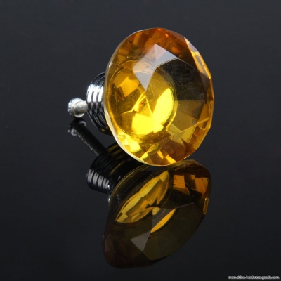 40mm diamond shape crystal glass drawer cupboard pull handle knob yellow pnlo