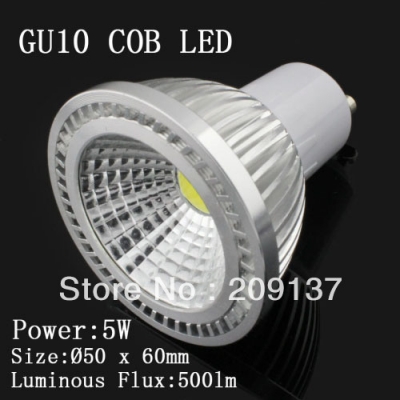 5pcs/lot cree 5w cob gu10 led downlight bulb ac85-265v dimmable warm/cool white ce/rohs led lighting,