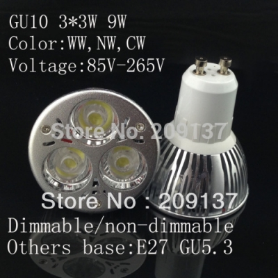 ac85-265v 10pcs/lot led lamp gu10 9w,warm white/cool white gu10 3*3w led bulb [mr16-gu10-e27-e14-led-spotlight-7010]