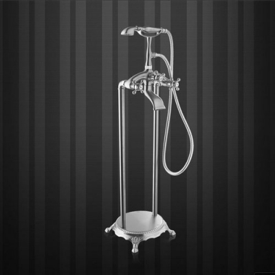 bathroom waterfall double handles bathtub torneira shower set floor mount nickel brushed 51011 basin sink brass tap mixer faucet [floor-standing-3279]