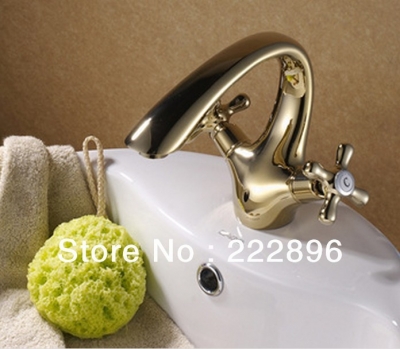 classic copper dual handles gold bathroom sink faucets cold water mixer sanitary ware basin tap [deck-mounted-basin-faucets-2829]