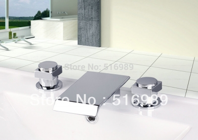 contemporary 3 pcs mixer waterfall tap polished chrome brass basin deck mounted bathroom tub faucet ds-26b [3-pcs-bathtub-faucet-set-588]