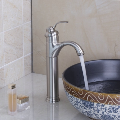 contemporary brushed nickel basin torneira waterfall bathroom 97093 single handle deck mounted sink tap mixer faucet [bathroom-mixer-faucet-1702]