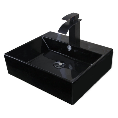 contemporary square black ceramic round countertop bowl sinks / vessel basins with pop up drain bathroom sinks td3025