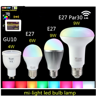 dimmable mi light 85-265v 2.4g wireless e27 gu10 par30 rgbw rgbww led lamp bulb wifi led remote controller for iphone android [led-smart-mi-light-5993]