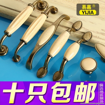 easy jiaou style beige ceramic crack pitting handle bronze antique furniture wardrobe cupboard door handles [Door knobs|pulls-926]