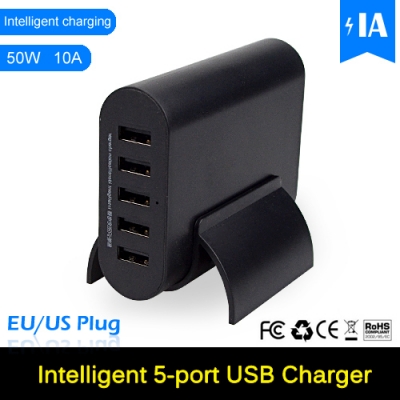 eu/us plug black 50w 5v 12a 5 ports usb charger travel adapter intelligent detect fast charging for iphone ipad smart phone [usb-chargers-8945]