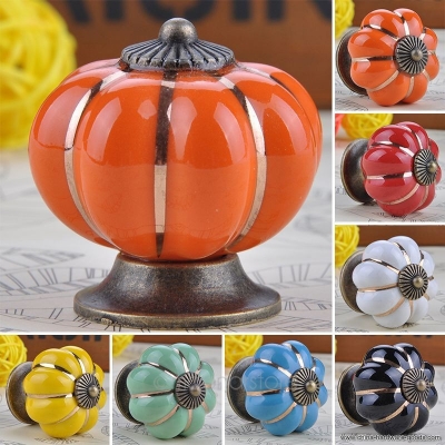 european countryside pumpkin ceramic knobs children room cartoon door cabinet cupboard pull drawer handles 7 colors cmhm375 [Door knobs|pulls-37]