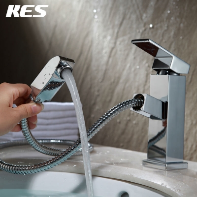 kes l3900a bathroom/kitchen single lever vanity sink faucet with pull-out spray wand, polished chrome [kitchen-faucet-4108]