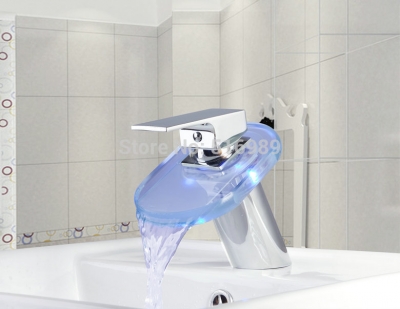 l-8016 beautifulled deck mount basin faucet chrome glass bathroom waterfall tap faucets,mixers & taps [bathroom-mixer-faucet-1831]
