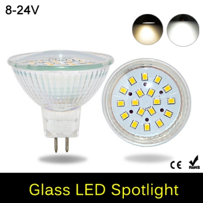led spotlight light mr16 2835 18leds 8-24v 12v lamps glass body 5w spot light led bulb downlight christmas lighting 4pcs/lot