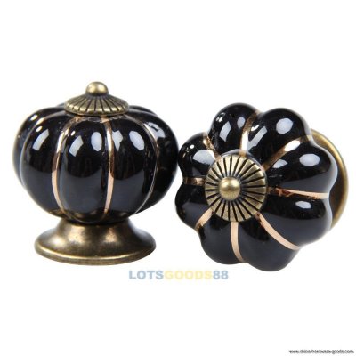 ls4g 1 pair ceramic pumpkin kitchen door cabinets drawer knobs pull handle black