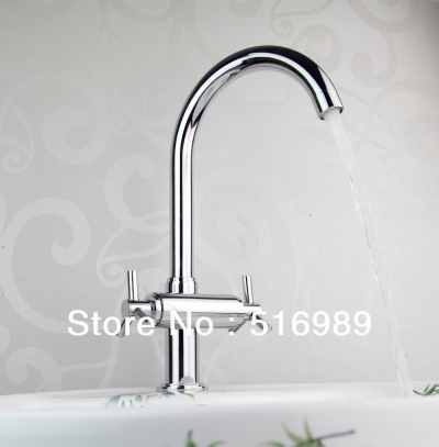 nem luxury double handle polished surface chrome deck mount water spout swivel kitchen sink faucet tree321 [kitchen-mixer-bar-4368]