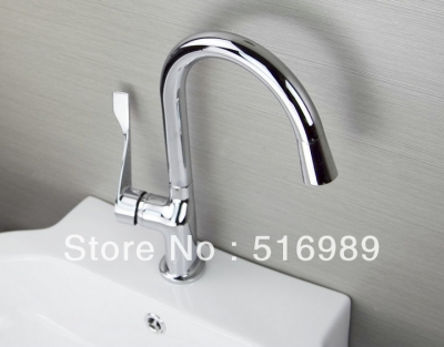 new deck mounted chrome finish kitchen faucet single handle swivel spout mixer kkk08 [kitchen-mixer-bar-4379]