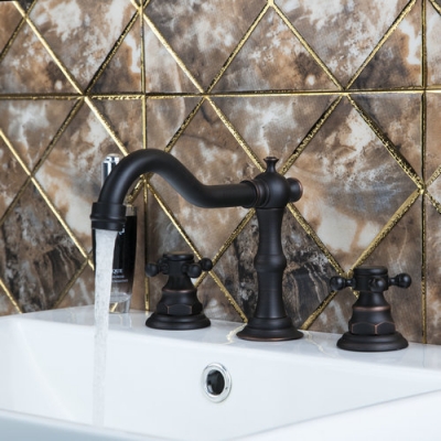 plum flower handle oil rubbed black bronze 3 pieces 2 lever swivel 360 97116 bathroom basin sink brass bathtub tap mixer faucet