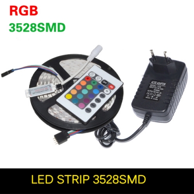 rgb led strip 5m 300led 3528 smd flexible light led tape 24key ir remote controller 12v 2a power adapter home decoration lamps [3528-smd-series-650]