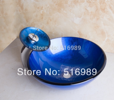 sold well navy blue bathroom chrome basin faucets washbasin with drainer basin set [glass-lavatory-basin-faucet-set-3779]