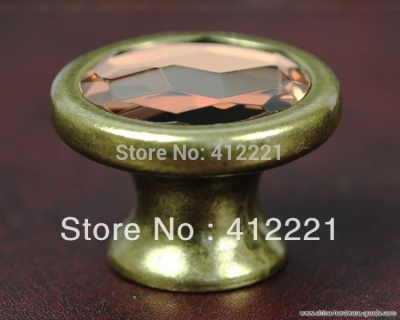 10pcs antique copper with crystal pull handle crystal glass cabinet knob cupboard drawer door wardrobe doorknob