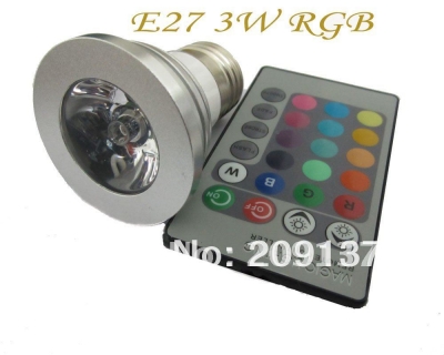 3w e27 remote control rgb led bulb spot light 16 color changing lamp 85v~265v warranty 2 years x 10pcs