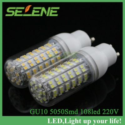5pcs/lot warm white /white light led corn bulb gu10 7w 220v 108 pcs 3528 smd led lamp beads with lamp shade [smd3528-2835-8632]