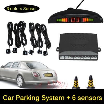 6 sensors digital led display car parking system assistance reverse parking backup system detection radar buzzer dc12v