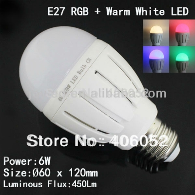 bright rgbw led bulbs 6w e27 warm white rgb led bulb (4pcs led bulb +1x controller)