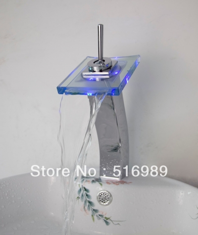 chrome brass water new led waterfall bathroom square faucet sink basin mixer chrome water tap grass38 [led-faucet-5108]