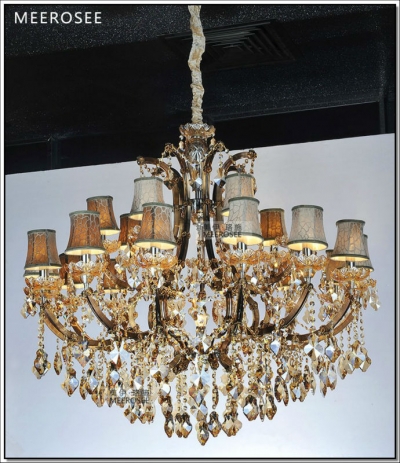 coffe with clear large el maria theresa crystal chandelier lamp fabric lampshades foyer hanging lights lustres 21 lights
