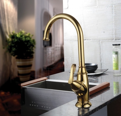 copper gold plated kitchen sink zirconium rotating fashion antique gold brass sink faucet torneira banheiro chuveiro grifo [deck-mounted-kitchen-faucets-3069]