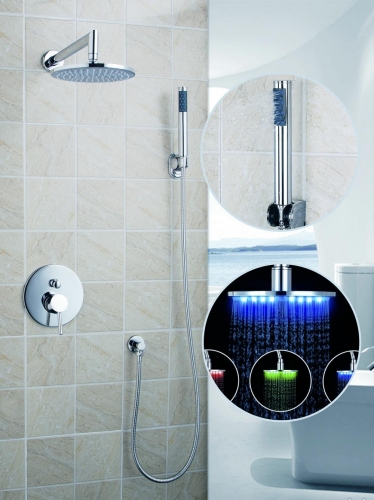hello bathroom rainfall shower set banho de chuveiro colorful led 8" brass shower head 50244-42a/00 wall mount rain shower set