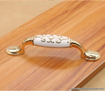high grade 96mm ceramic handle gold vine cabinet drawer pulls knobs cupboard wardrobe closet pull handle furniture hardware