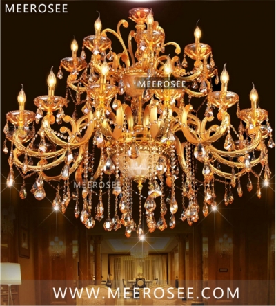 large luxurious 2 tiers 24 arms crystal chandelier light fixture gold crystal lustre lamp for el md3154 d1260mm h1200mm
