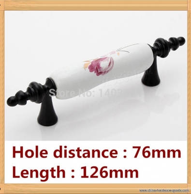length 125mm hole c:c: 76mm ceramic handle kitchen furniture handle cabinet handle drawer pulls black color
