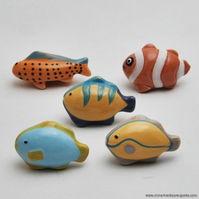 lovely childlike ceramic tropical fish theme cupboard closet cabinet drawer furniture knob handle for nursery 5pcs/set [Door knobs|pulls-2300]
