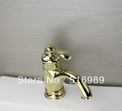 luxury /cold water golden brass deck mount waterfall bathroom basin faucet mixer tap tree106 [golden-3862]