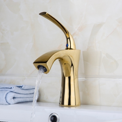 polished golden finished sink faucet modern design single handle solid brass bathroom faucet dv-9837 [bathroom-mixer-faucet-1921]