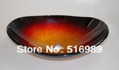 round bathroom artistic tempered glass vessel vanity hand print color sink bowl +pop up drain tree150