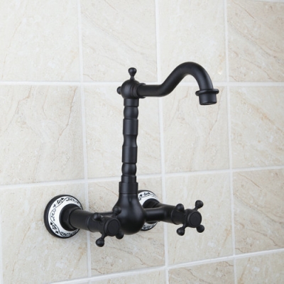short double handles bathtub torneira wall mounted oil rubbed black bronze 97114 bathroom basin sink tap mixer faucet [wall-mounted-9031]