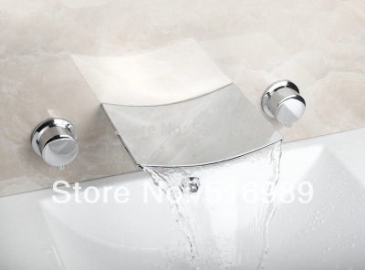 waterfall wall mounted 3 pcs chrome bathtub faucet set with round handles 19c [3-pcs-bathtub-faucet-set-627]