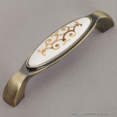 zinc alloy ceramic cabinet pull oblate closet knob modern european rural style antique brass funiture handle [Door knobs|pulls-211]