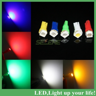 10pcs/lot t5 5050 smd 1led car styling wedge side lamp instumental indicator parking light 5 colors red white blue yellow green