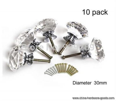 10pcs/pack 30mm diamond crystal glass door drawer cabinet furniture handle knob screw [Door knobs|pulls-2108]
