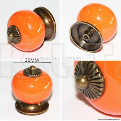 1pcs retro ceramic bedroom door cabinet cupboard drawer knob pull handle orange