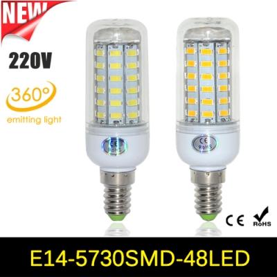 2014 new arrival smd 5730 e14 ac 220v - 240v 12w led corn bulb lamp, 48leds, ultra bright 5730smd led light chandelier 10pcs/lot
